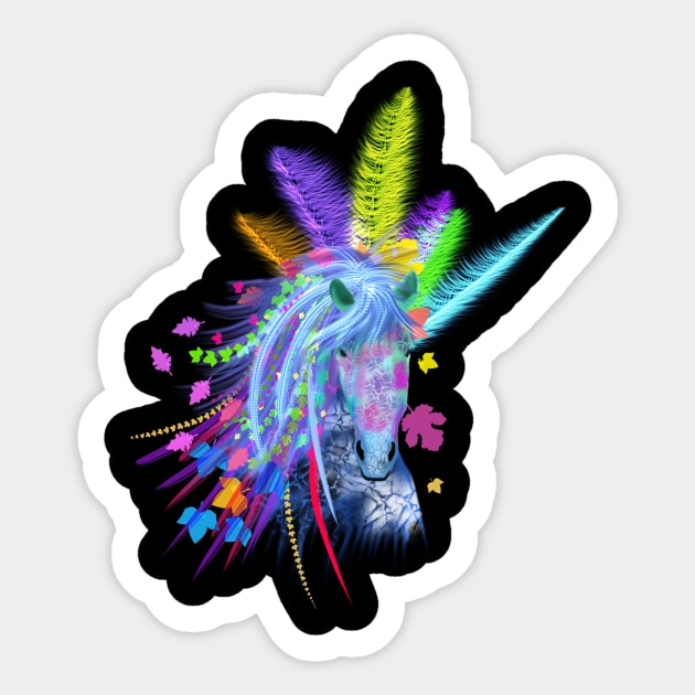 Tribal Horse with feathers Unicorn Horse head Sticker by starchildsdesigns